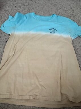 Simply Southern Blue and Tan Dip-Dye Tee with Turtle Graphic